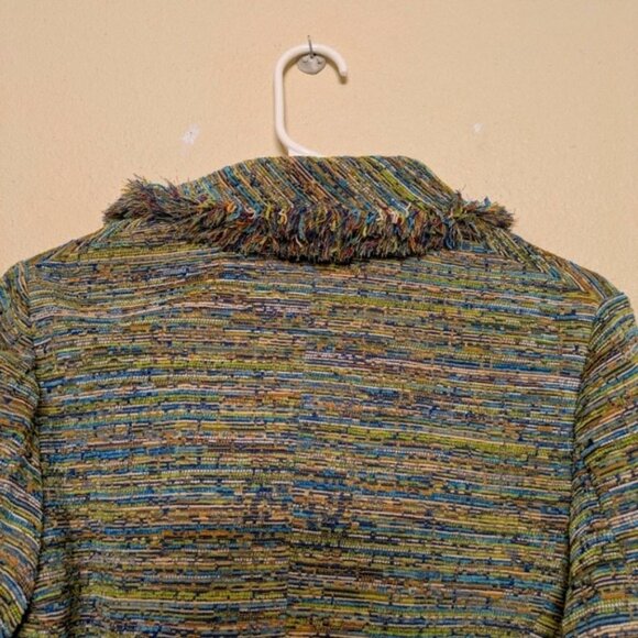 Laura Ashley Multicolored Striped Fringed Tweed Jacket With Single Button - Picture 7 of 12